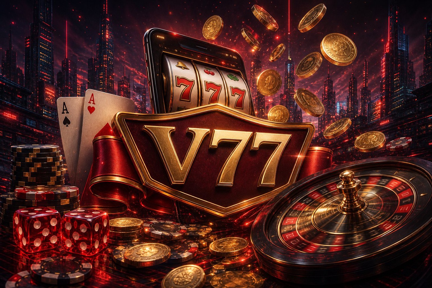 Dasbor pemain V77 dengan menu hadiah dan riwayat permainan